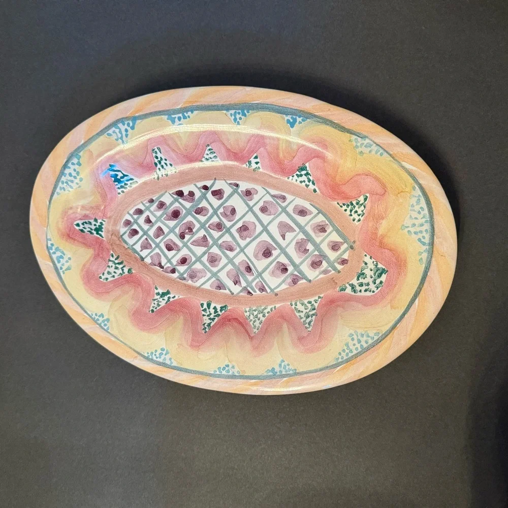 MACKENZIE-CHILDS PLATTER KEUKENHOF PATTERN OVAL RETIRED HAND PAINTED USA HOME